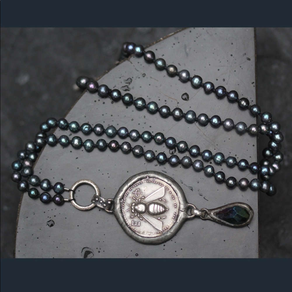 Bee Coin and Pearl Necklace